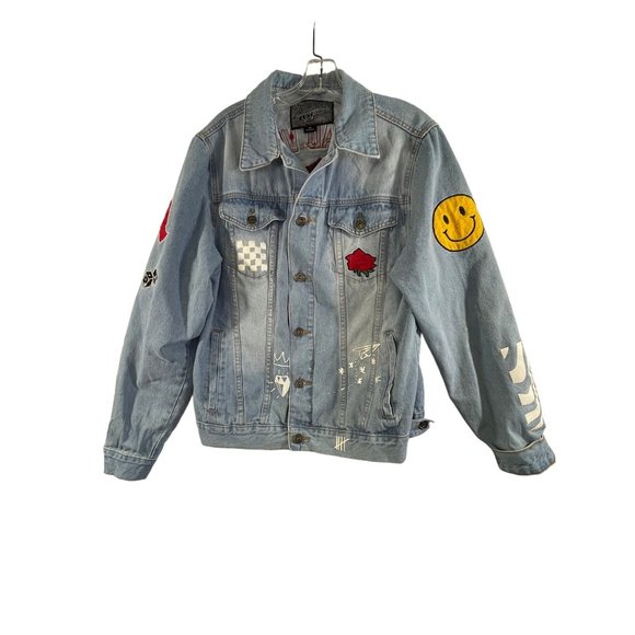 Brooklyn Cloth Jean Jacket men's size M Embroidered Denim Stenciled Patches - Picture 9 of 16